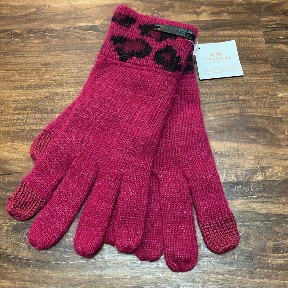 Coach Cranberry Ocelot Touch Gloves